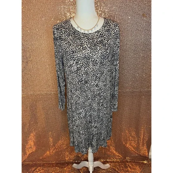 Old Navy sz L women cheetah animal print long sleeve sheath dress 0703 - Picture 2 of 5